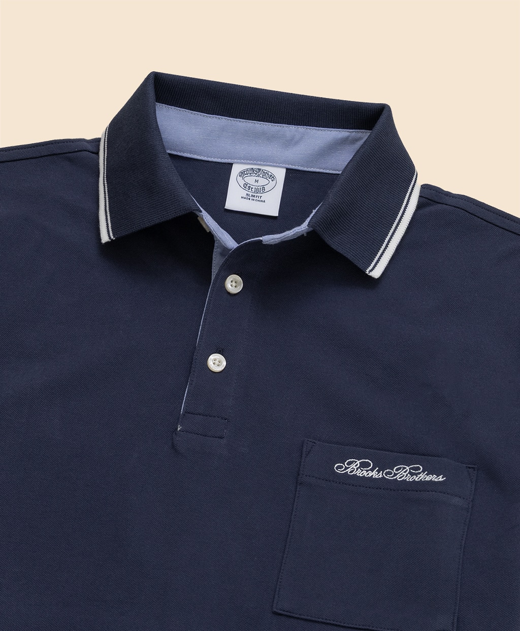コットンストレッチピケ　スクリプトエンブロイダリー　ティップド　ポロシャツ　Slim Fit2