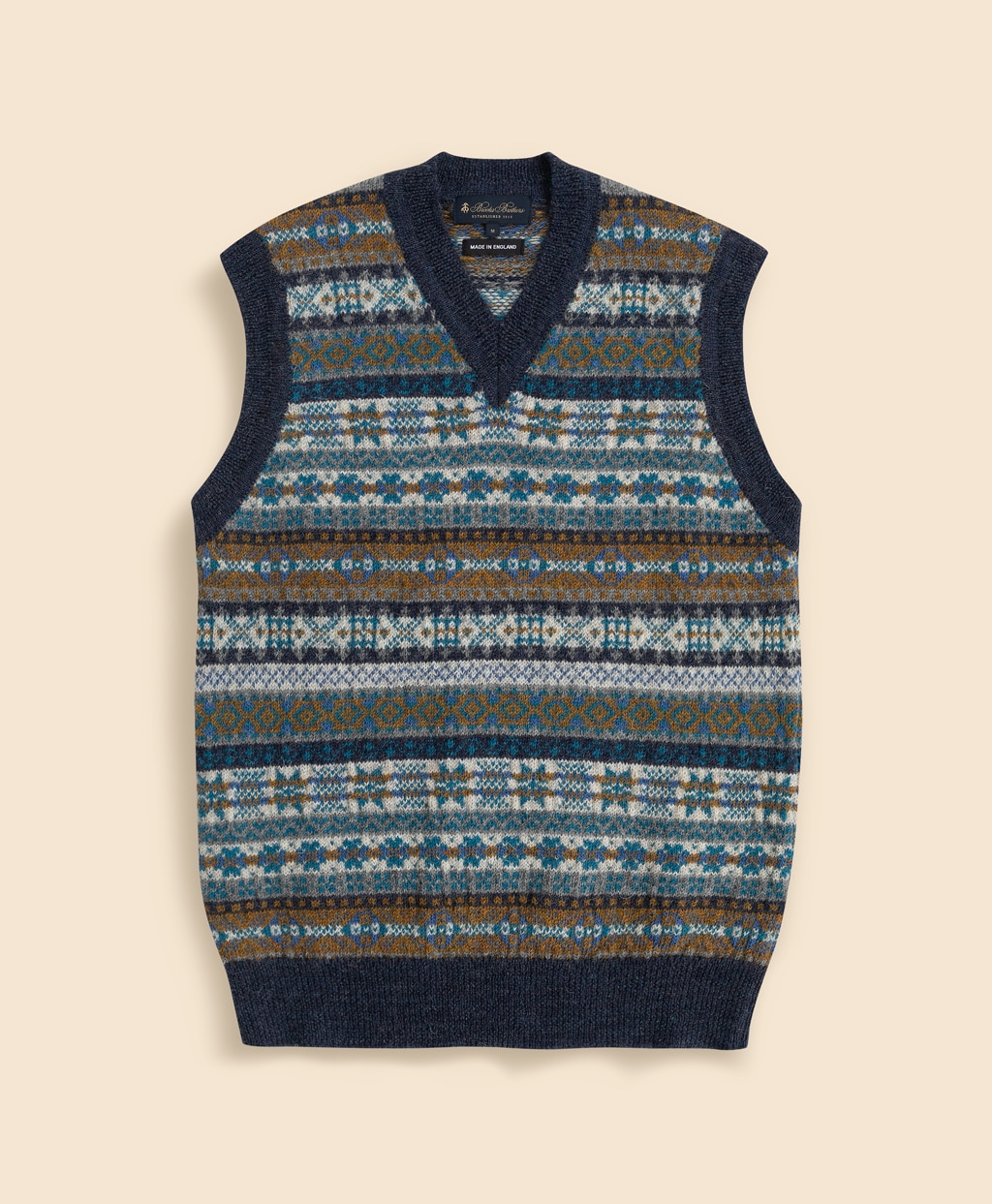 ブリティッシュウール　フェアアイル　Vネックベスト　Made in England1