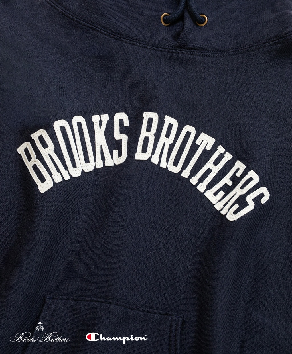 Brooks Brothers×Champion　USAコットン　フェルトパッチロゴ　フーデッド　スウェットシャツ　Made in USA4